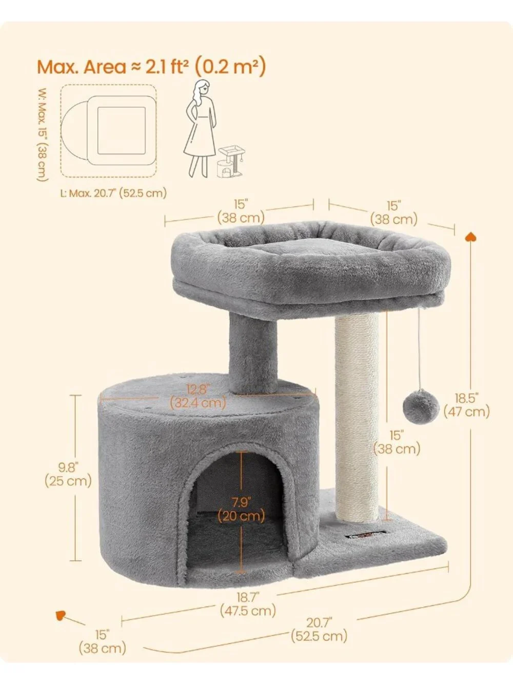 New Cat Tree Tower, Light Gray Condo with Sisal Scratching Post for Kittens